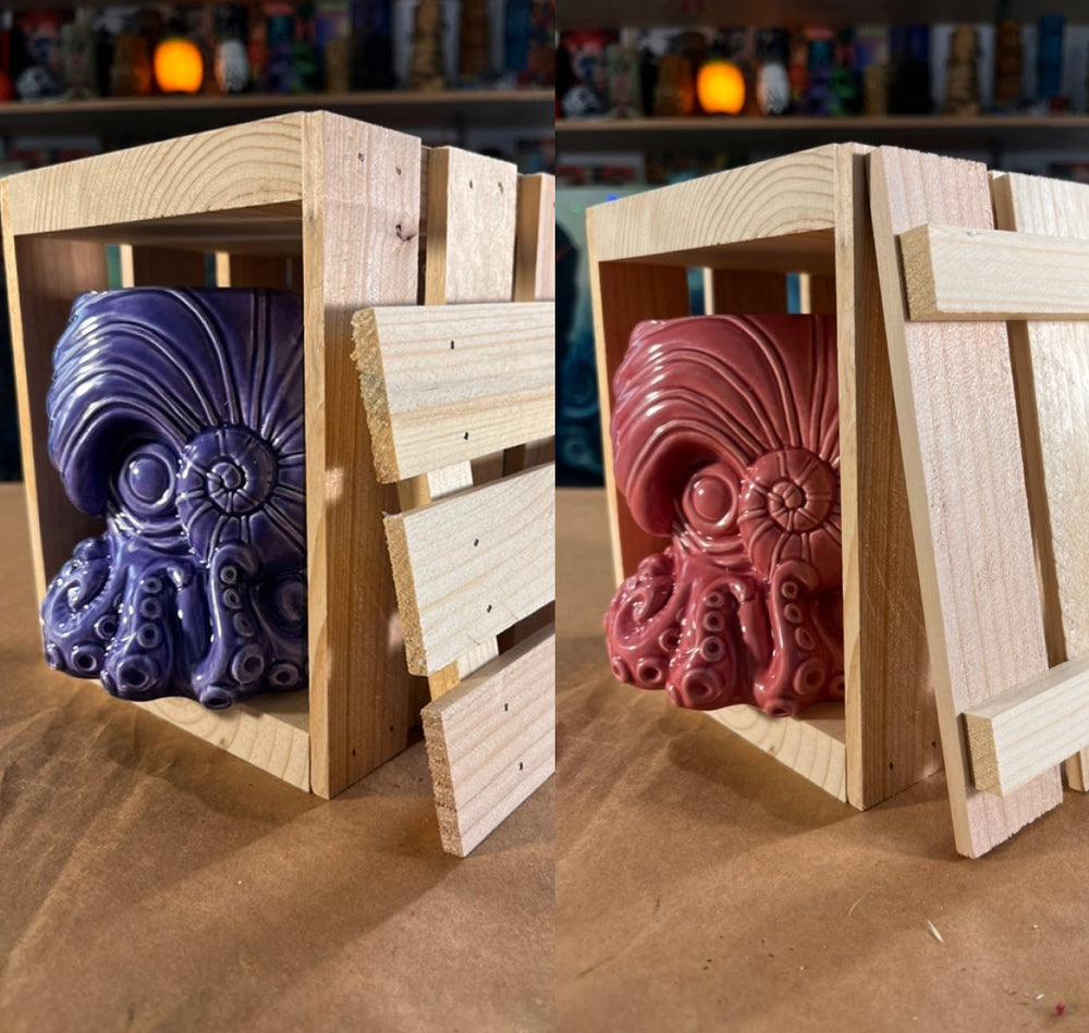 Set of 2 - The Lucky Sucker Mug - Pastel Coral & Ocean Purple - With Wooden Crate