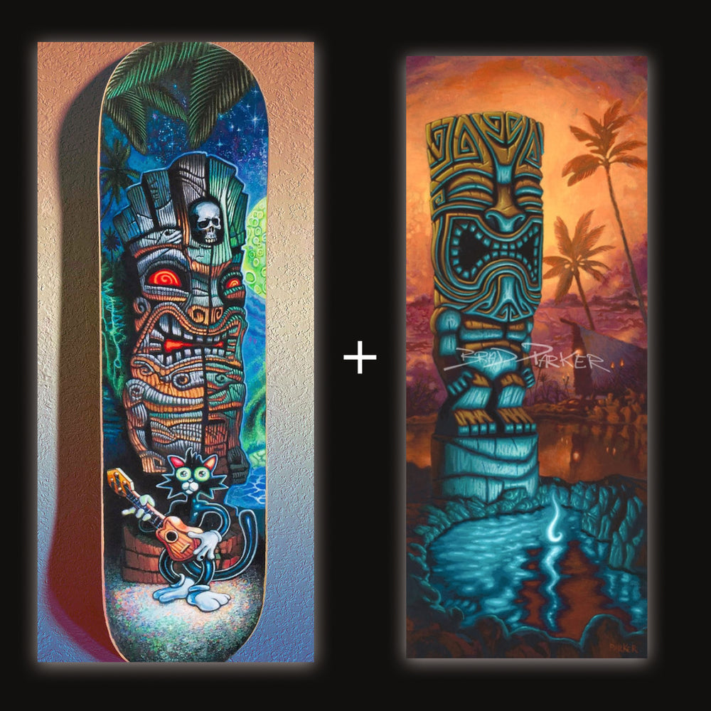 Scaredy Cat & the Haunted Tiki Skate Deck + FREE Paper Giclee of your Choice