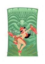 Aloha Girl And Island - Set Of 2 Small Art Prints Paper Giclees Giclee