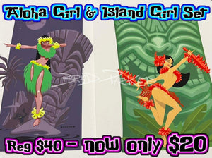 
                  
                    Aloha Girl And Island - Set Of 2 Small Art Prints Paper Giclees Giclee
                  
                